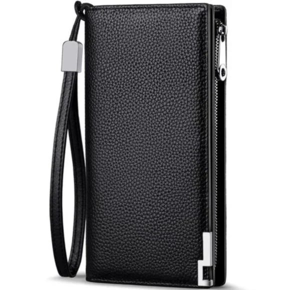New Long Black Leather Wallet for Men Zippered Leather Wallet RFID - Picture 5 of 12